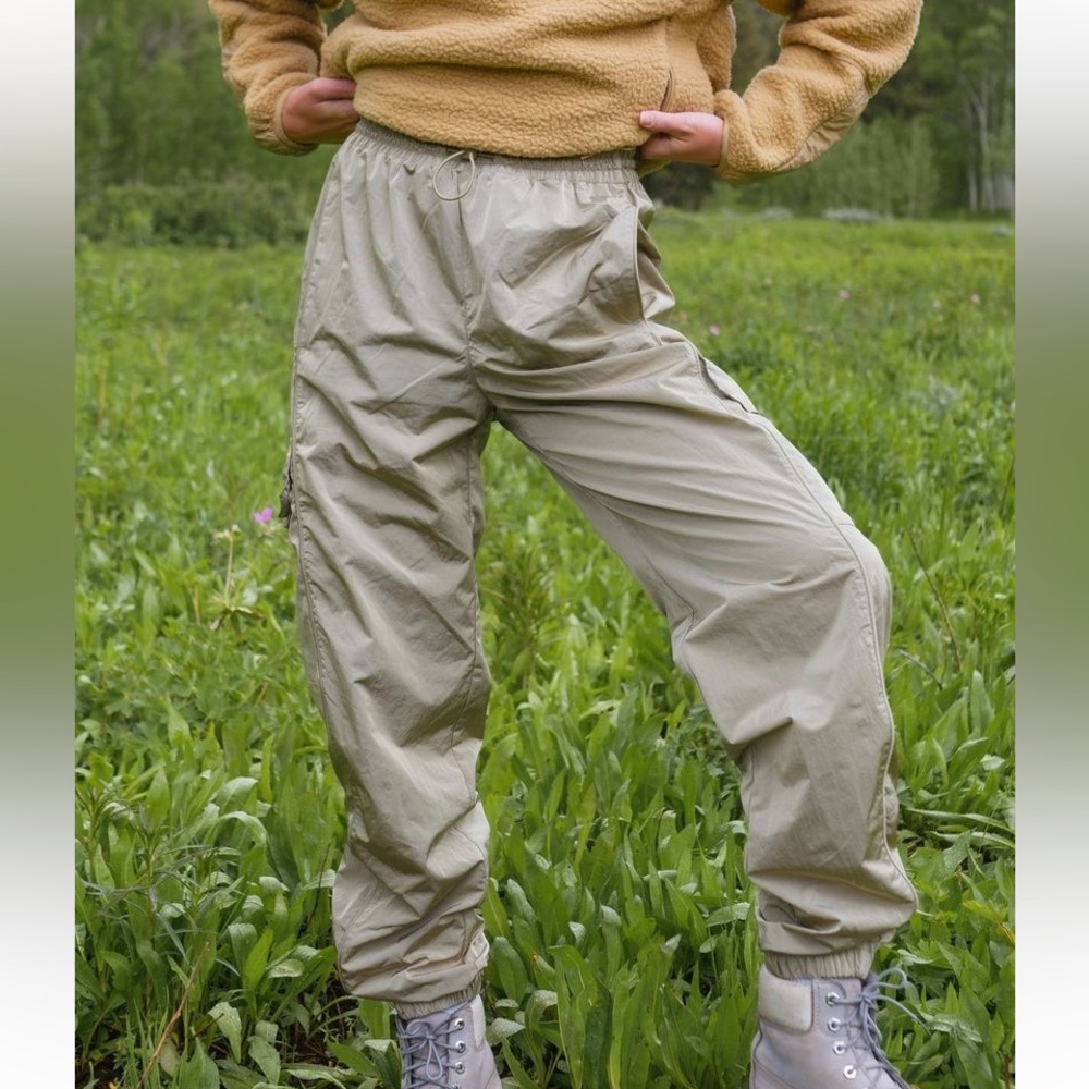 Halfdays Watson Nylon Cargo Pants Baggy Pockets XS Drawstring Like New Taupe